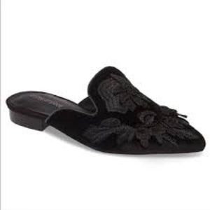 Jeffrey Campbell black velvet mules